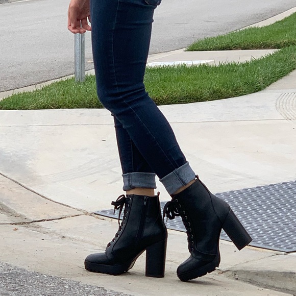 Restock Black Faux Leather Combat Lug Platform - Picture 7 of 7